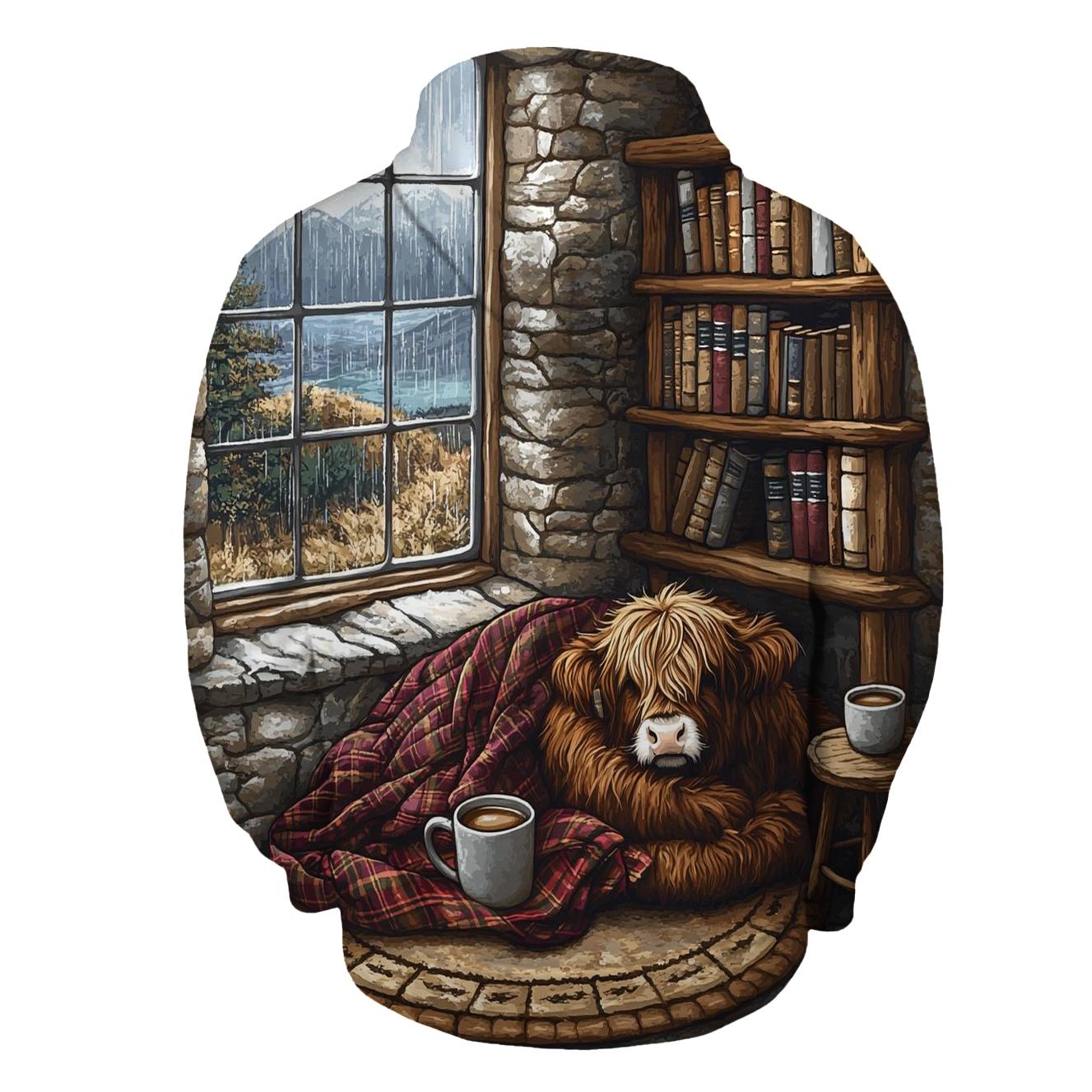 Cozy Book Nook Highland Cow embroidered hoodies