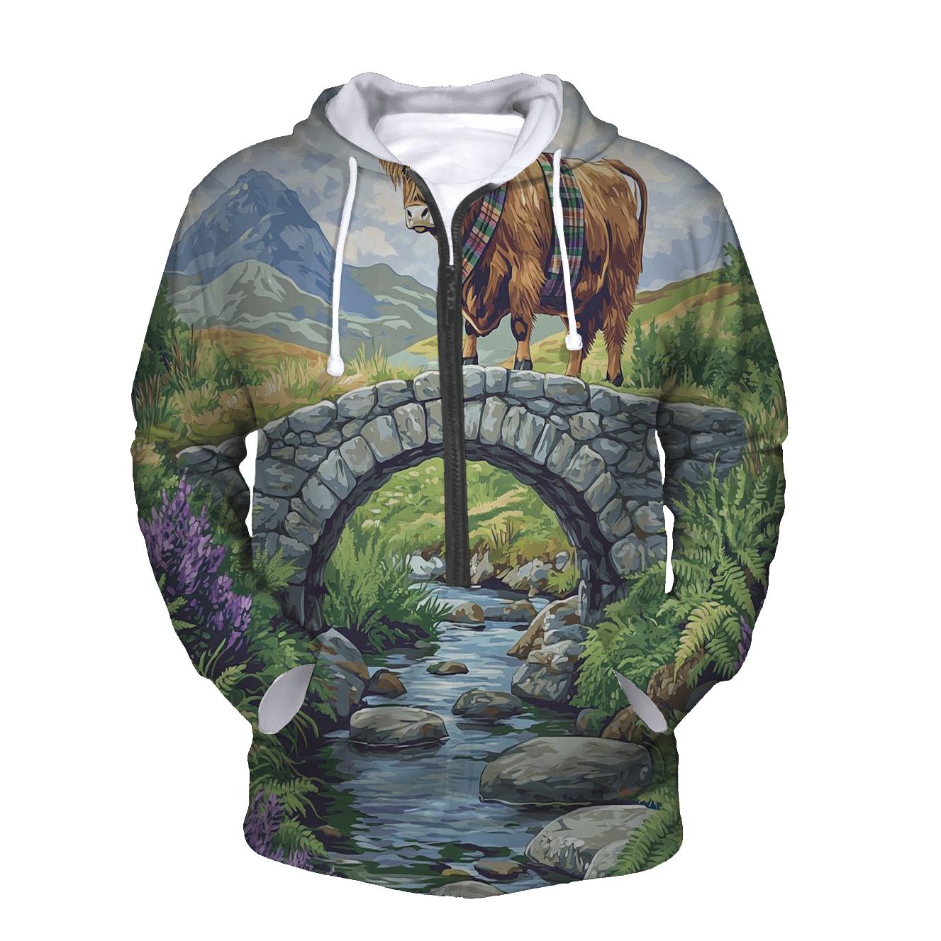 Highland Cow Bridgekeeper At The Glen heavyweight hoodies