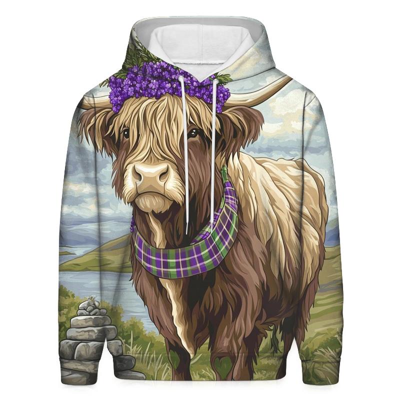 Highland Cow With Heather Crown Ceremony zip-up hoodies