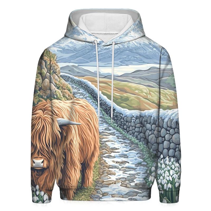 Highland Cow Snowdrop Path Guardian embroidered hoodies