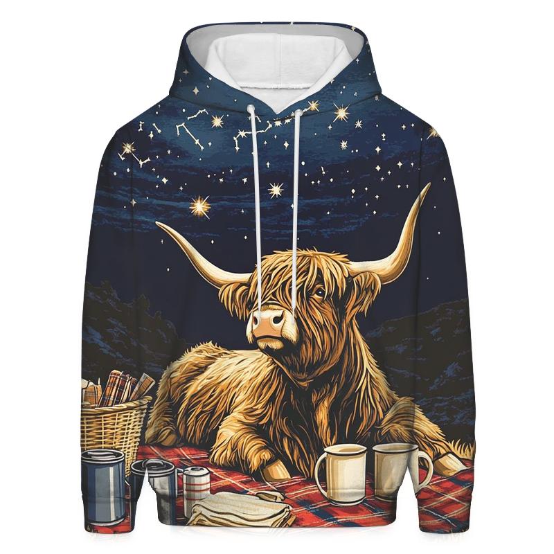 Highland Cow Stargazing Picnic Blanket hoodies fashion
