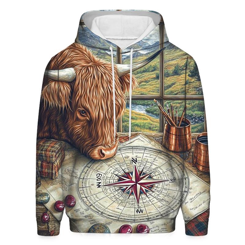 Highland Cow Compass Rose Mapmaker hoodie trends