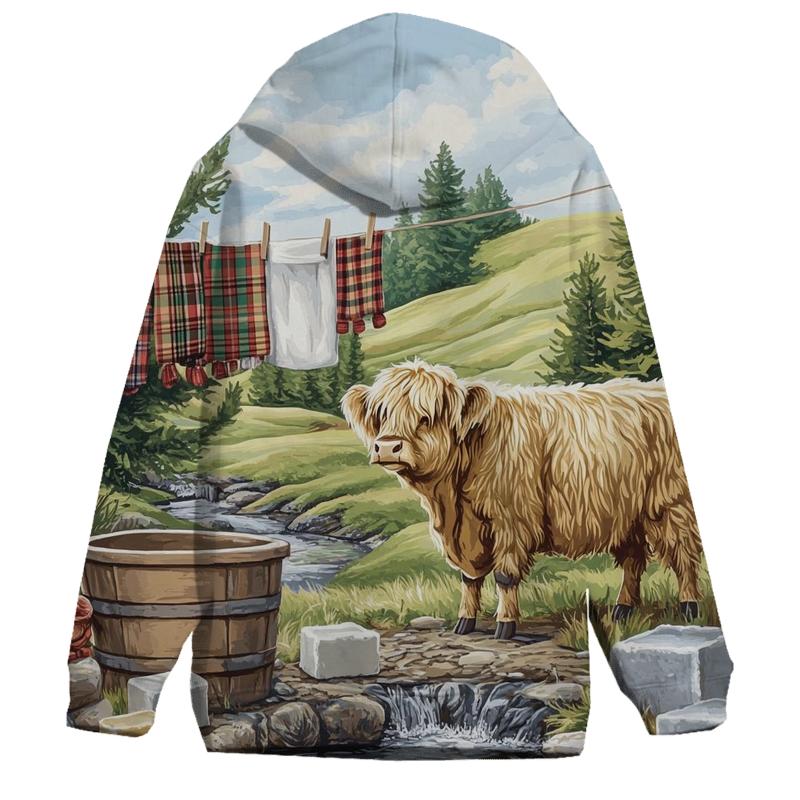 Highland Cow Watercolor Wash Day Line hoodie trends
