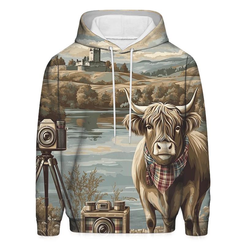 Vintage Camera Portrait Highland Cow heavyweight hoodies