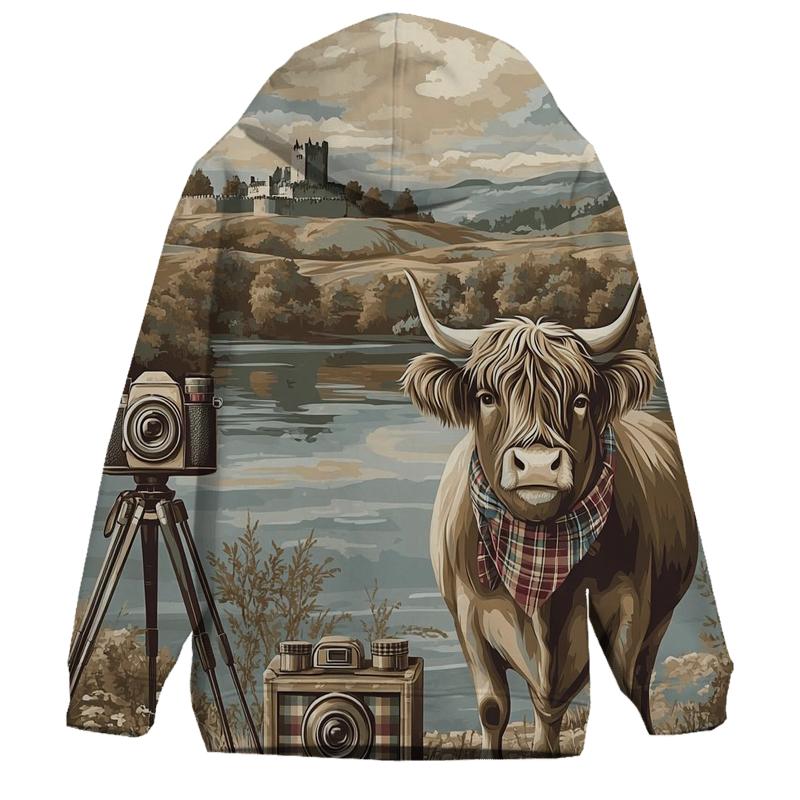 Vintage Camera Portrait Highland Cow heavyweight hoodies