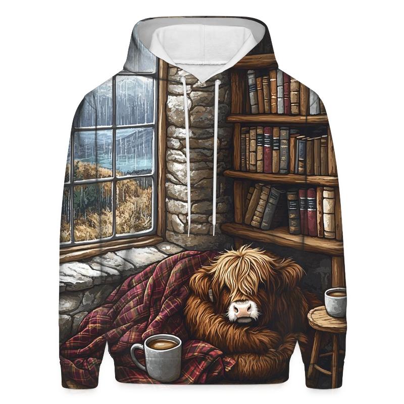 Cozy Book Nook Highland Cow hoodie trends