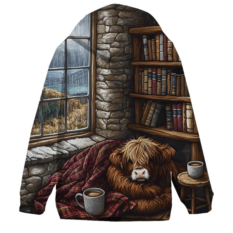 Cozy Book Nook Highland Cow hoodie trends