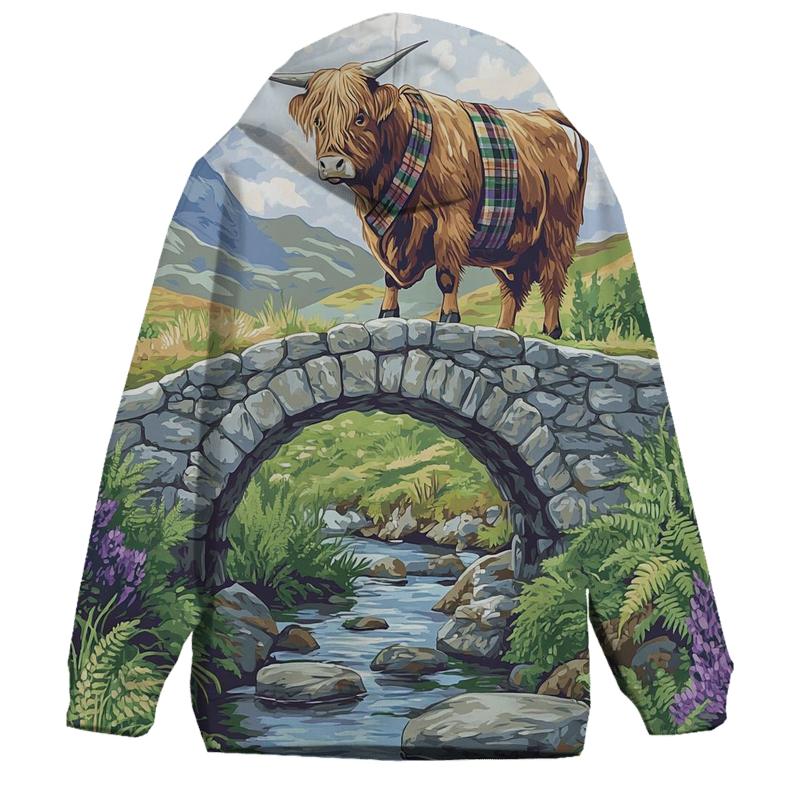 Highland Cow Bridgekeeper At The Glen zip-up hoodies