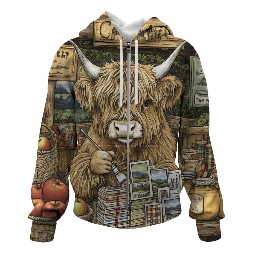 Highland Cow Postcard Painter At The Market hoodies fashion