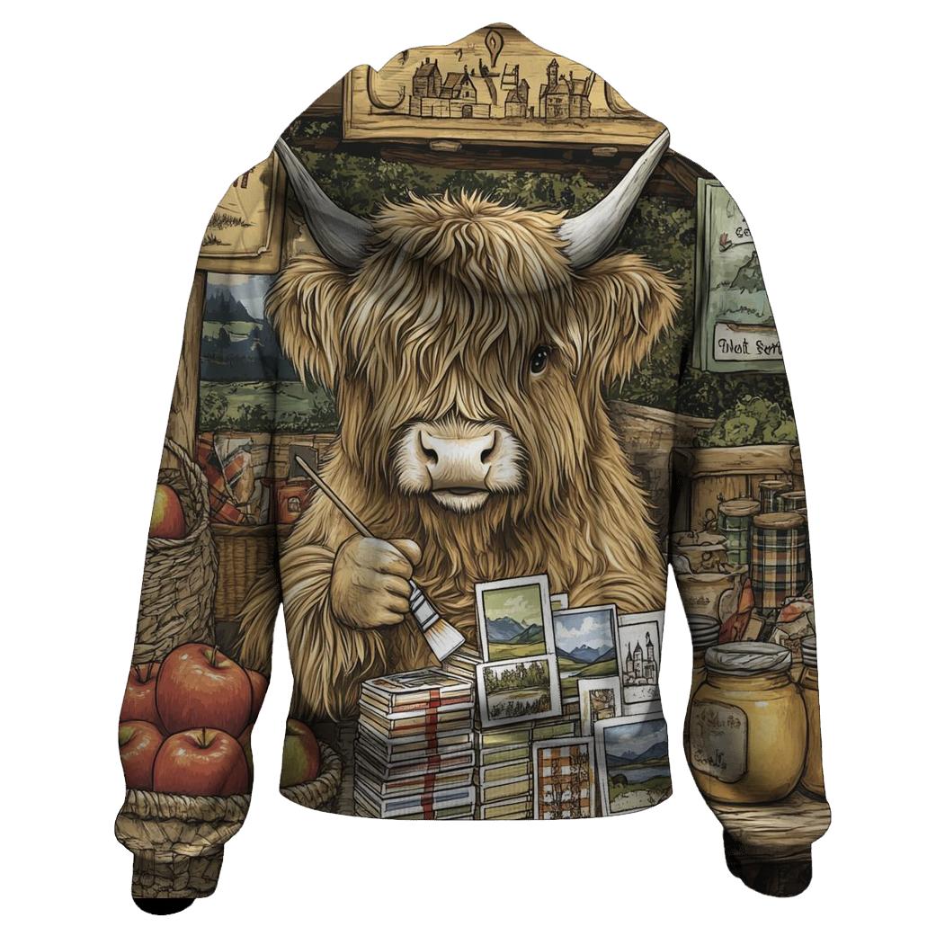 Highland Cow Postcard Painter At The Market hoodies fashion