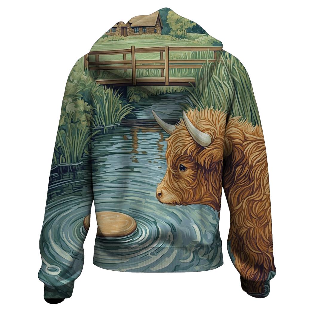 Highland Cow Riverstone Skipping Lesson graphic hoodies