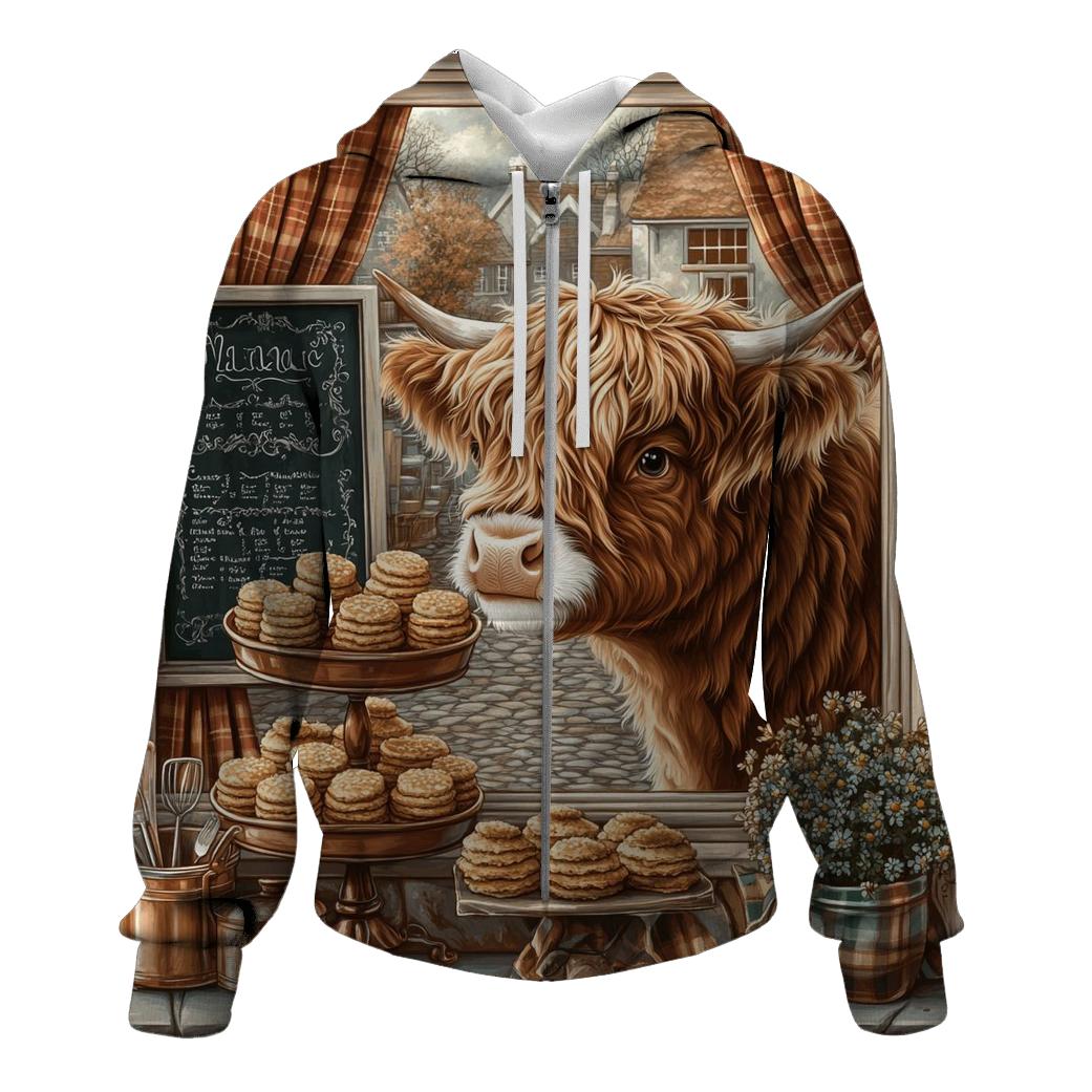 Highland Cow Bakery Window Display designer hoodies