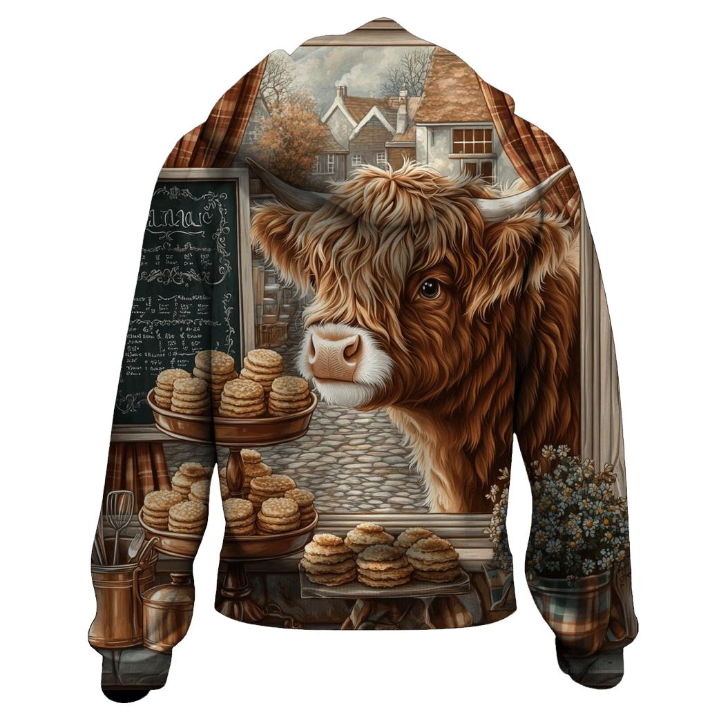 Highland Cow Bakery Window Display designer hoodies