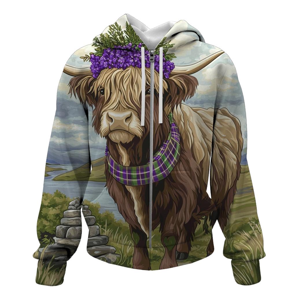 Highland Cow With Heather Crown Ceremony hoodie trends