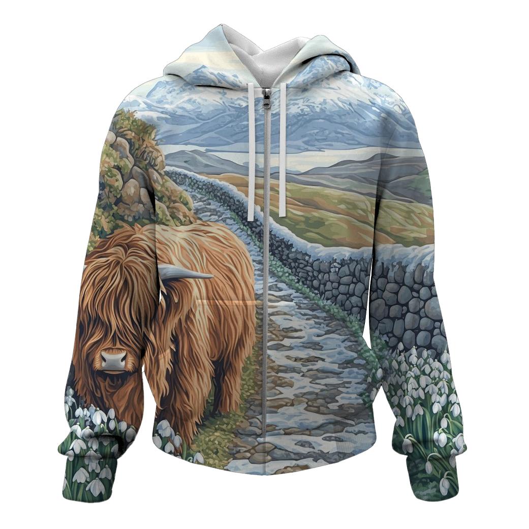 Highland Cow Snowdrop Path Guardian lightweight hoodies