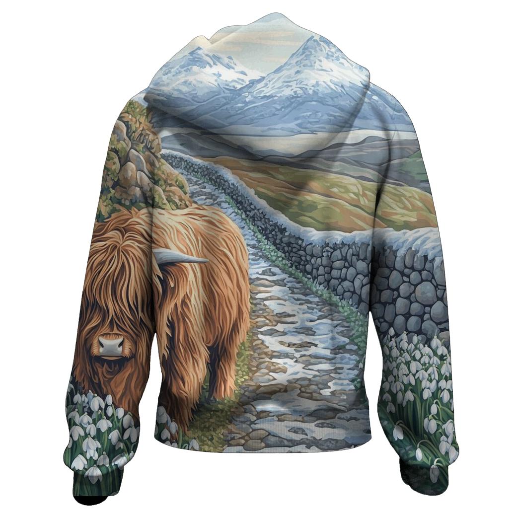 Highland Cow Snowdrop Path Guardian lightweight hoodies