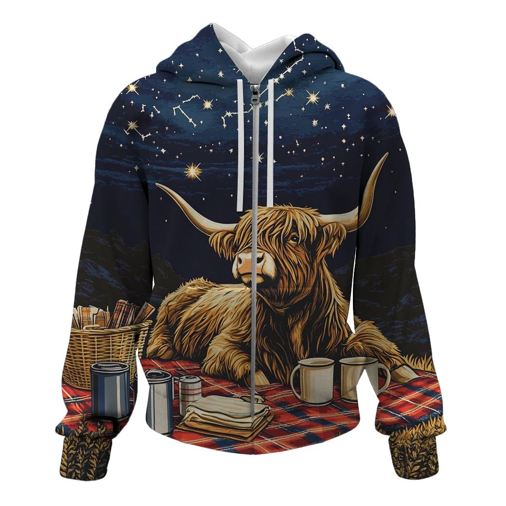 Highland Cow Stargazing Picnic Blanket hoodie designs