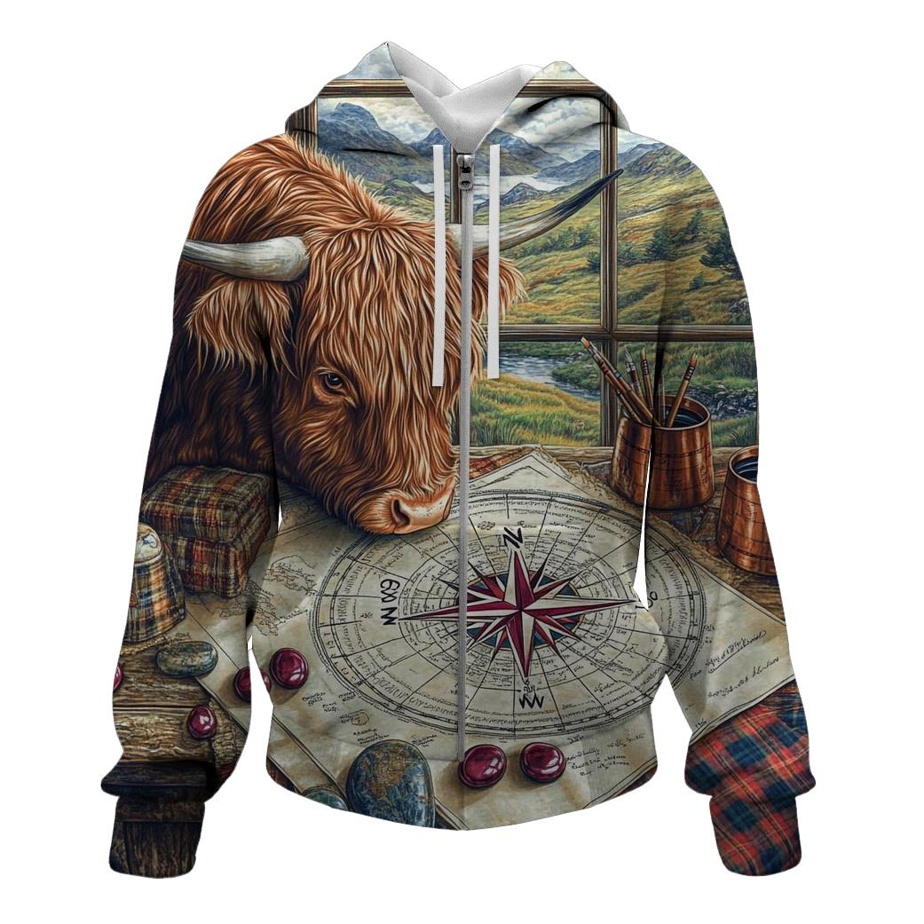 Highland Cow Compass Rose Mapmaker graphic hoodies