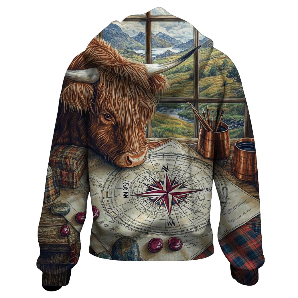 Highland Cow Compass Rose Mapmaker graphic hoodies