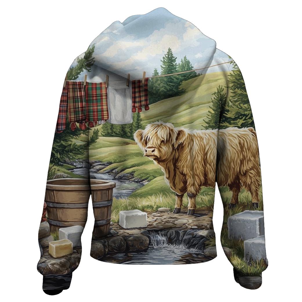 Highland Cow Watercolor Wash Day Line hoodie designs