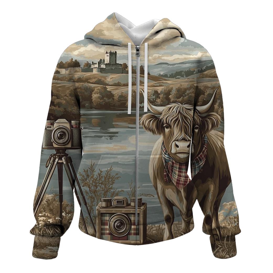 Vintage Camera Portrait Highland Cow custom hoodies