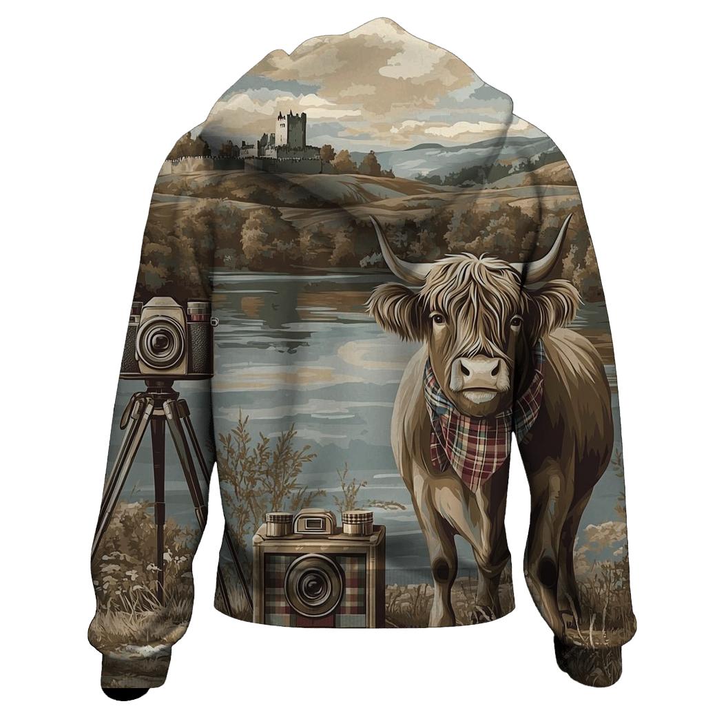 Vintage Camera Portrait Highland Cow custom hoodies