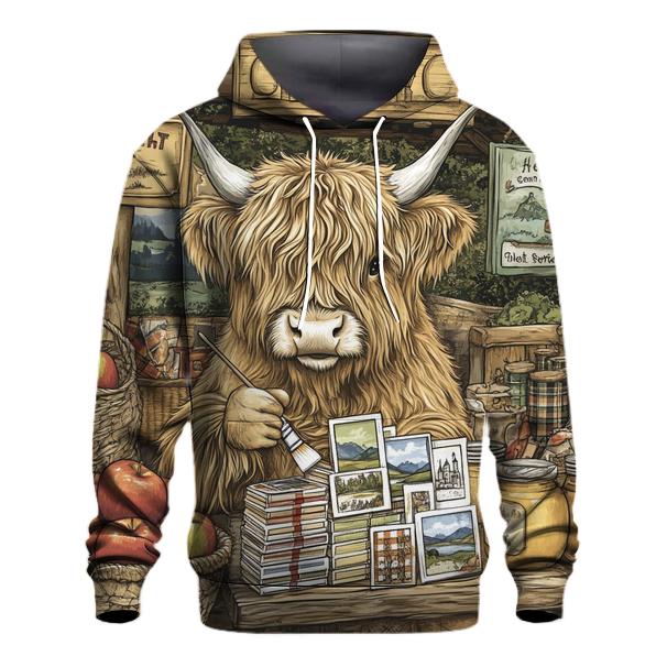 Highland Cow Postcard Painter At The Market hoodies fashion