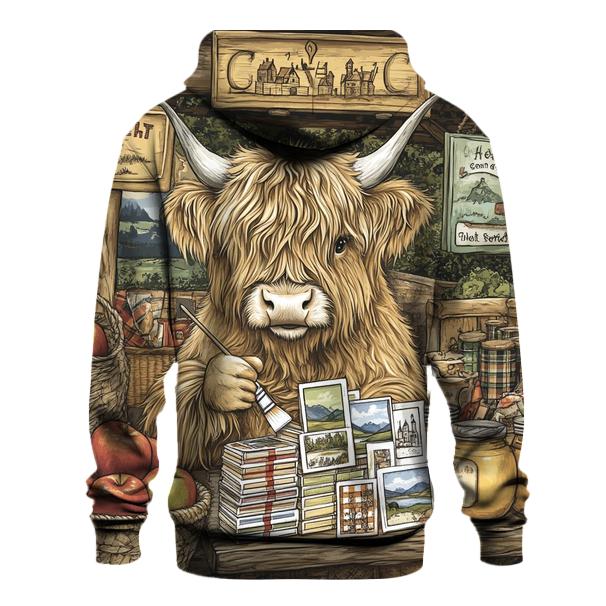 Highland Cow Postcard Painter At The Market hoodies fashion