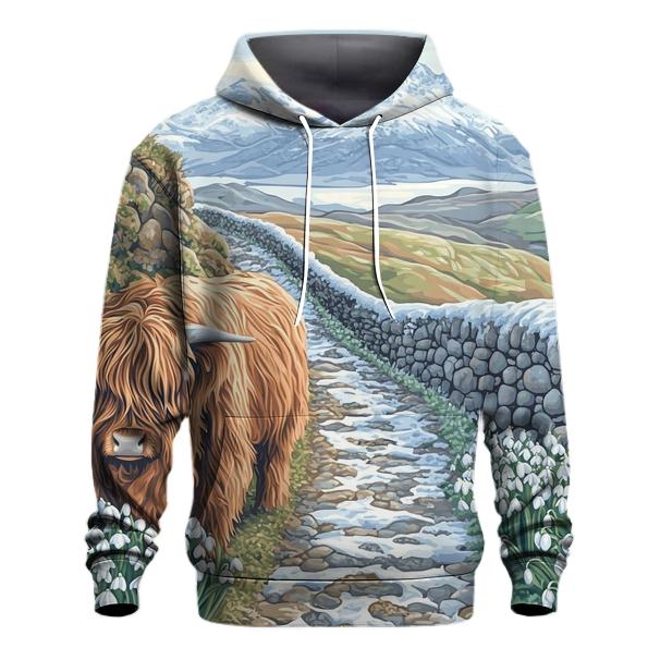 Highland Cow Snowdrop Path Guardian embroidered hoodies