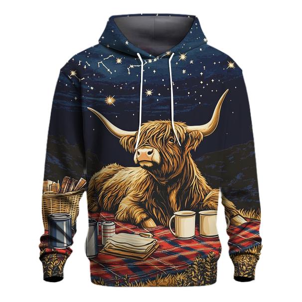Highland Cow Stargazing Picnic Blanket premium hoodies