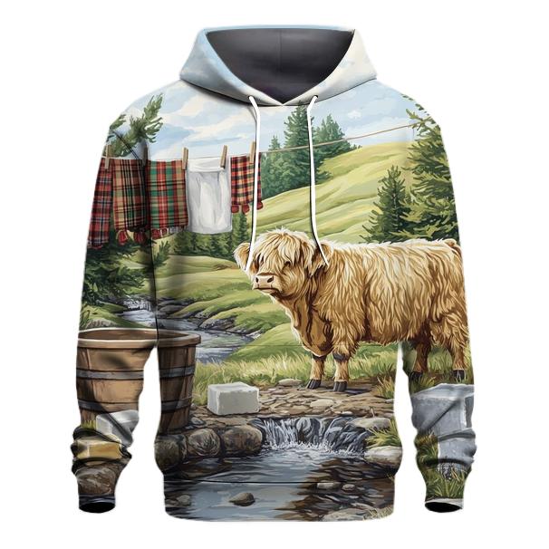 Highland Cow Watercolor Wash Day Line embroidered hoodies