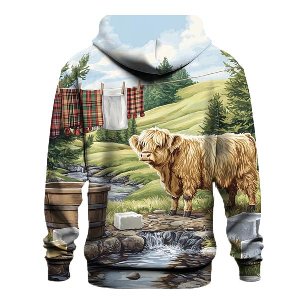 Highland Cow Watercolor Wash Day Line embroidered hoodies