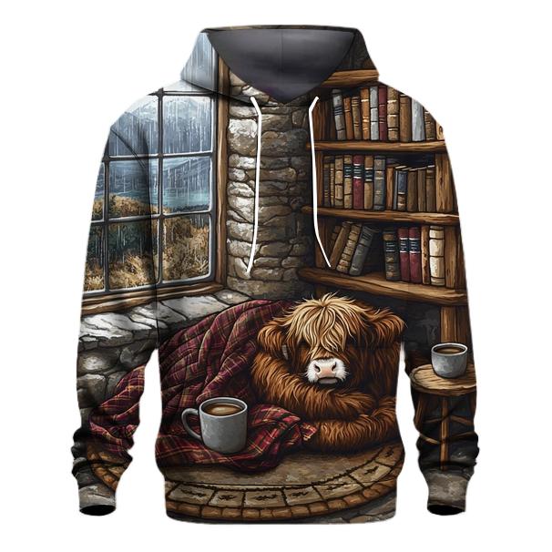 Cozy Book Nook Highland Cow lightweight hoodies