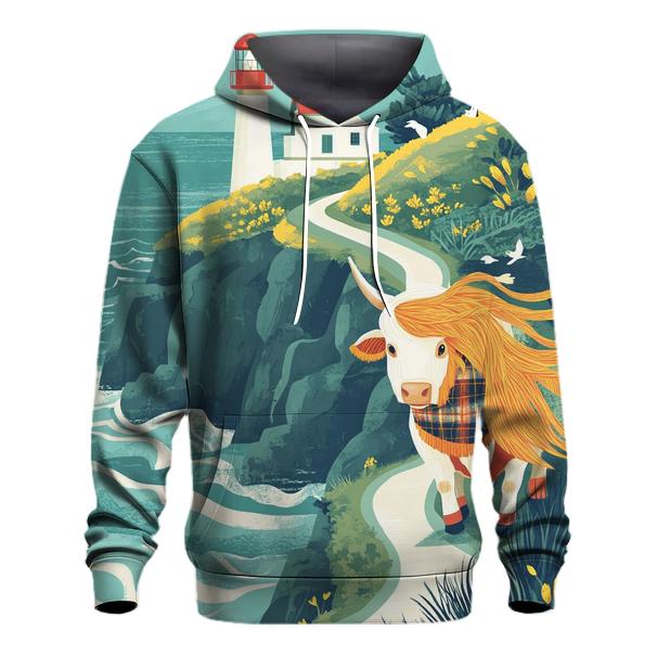 Highland Cow And The Lighthouse Cliff Path hoodie styles