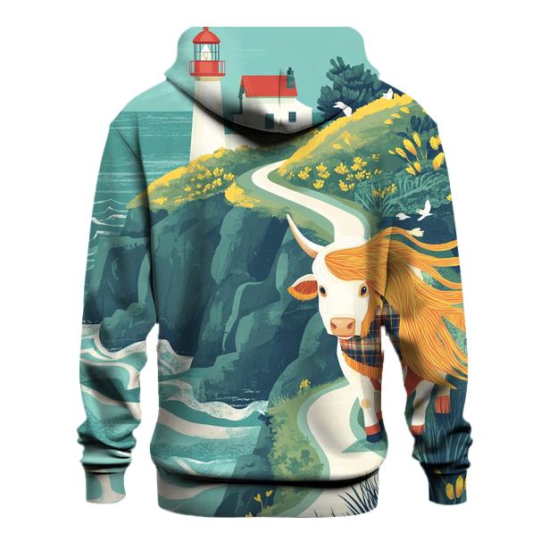 Highland Cow And The Lighthouse Cliff Path hoodie styles