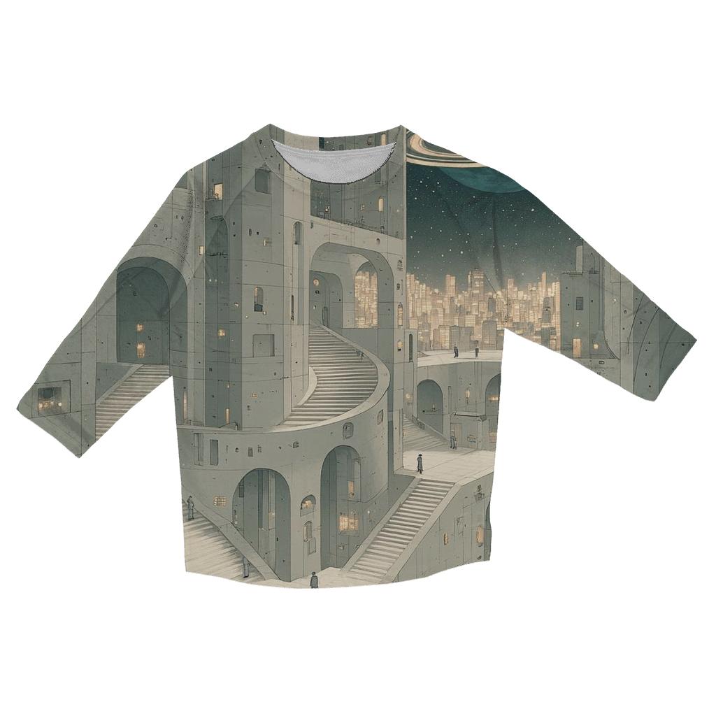 Mc Escher Inspired Stairways Of A Futuristic Spaceport City cotton quarter sleeve shirts