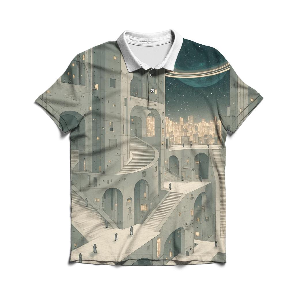 Mc Escher Inspired Stairways Of A Futuristic Spaceport City designer slim fit polos