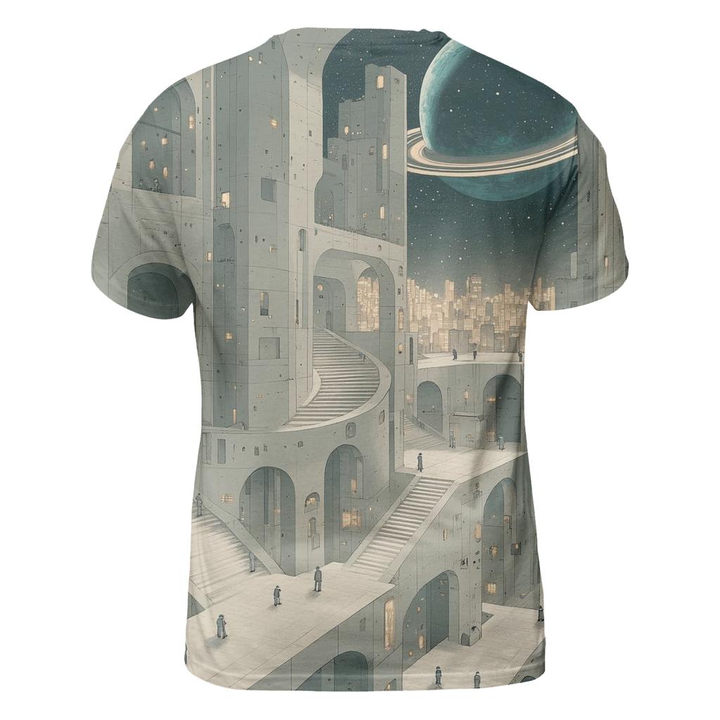 Mc Escher Inspired Stairways Of A Futuristic Spaceport City vibrant all-over design tees