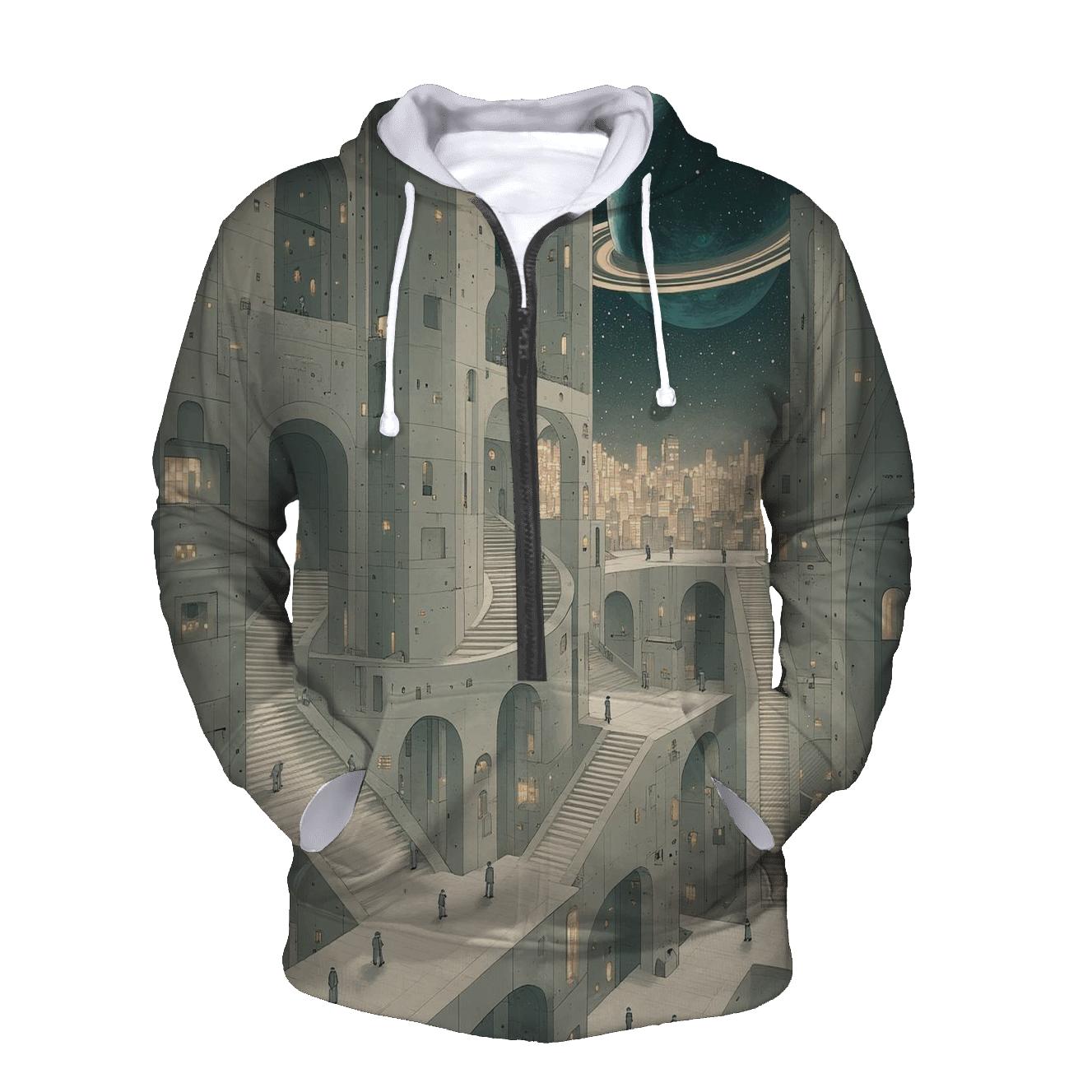 Mc Escher Inspired Stairways Of A Futuristic Spaceport City premium hoodies