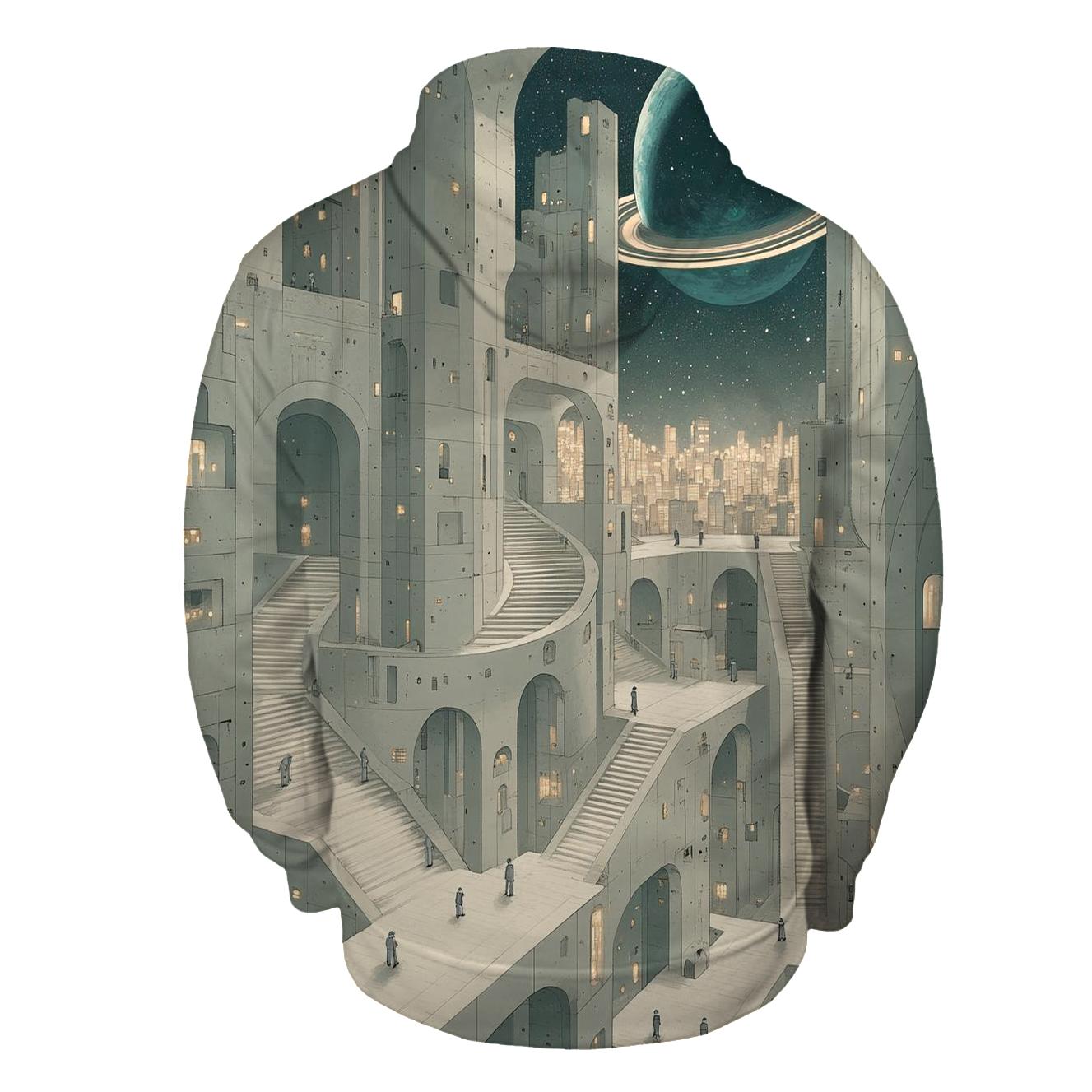 Mc Escher Inspired Stairways Of A Futuristic Spaceport City premium hoodies