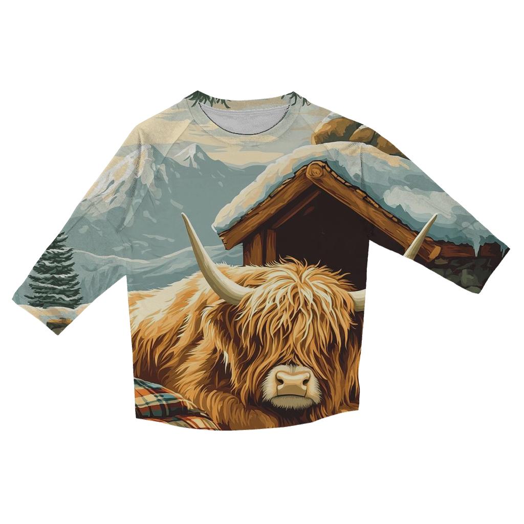 Highland Cow In Winter Bothy Glow personalized 3/4 sleeve tees