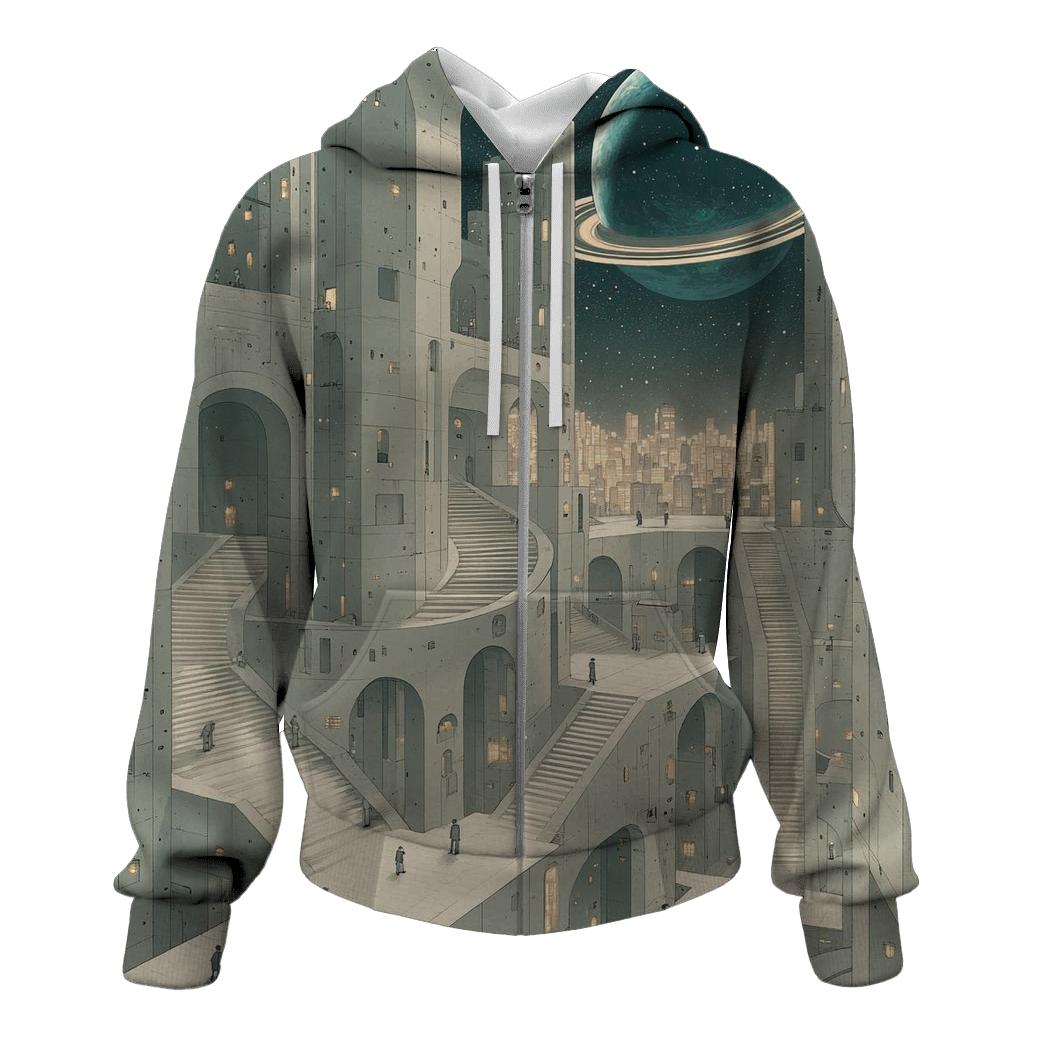 Mc Escher Inspired Stairways Of A Futuristic Spaceport City heavyweight hoodies