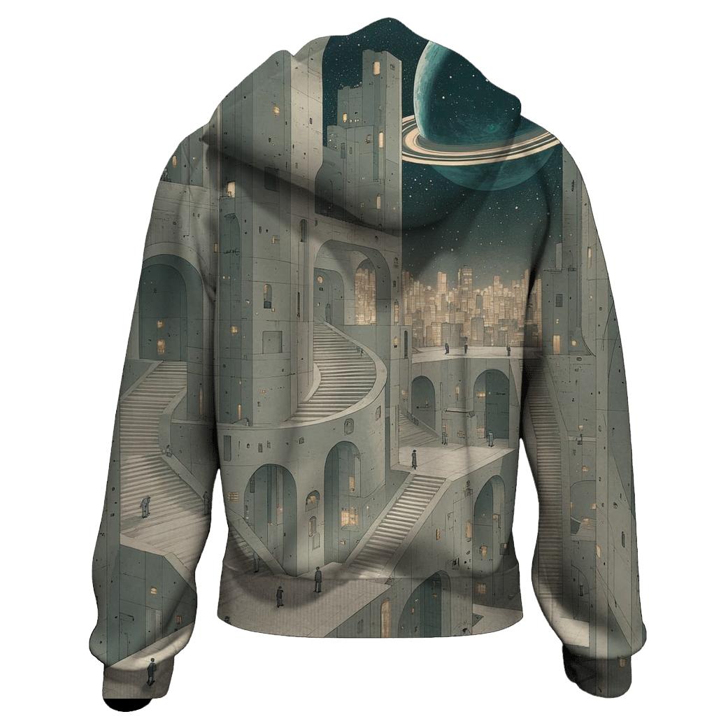 Mc Escher Inspired Stairways Of A Futuristic Spaceport City heavyweight hoodies