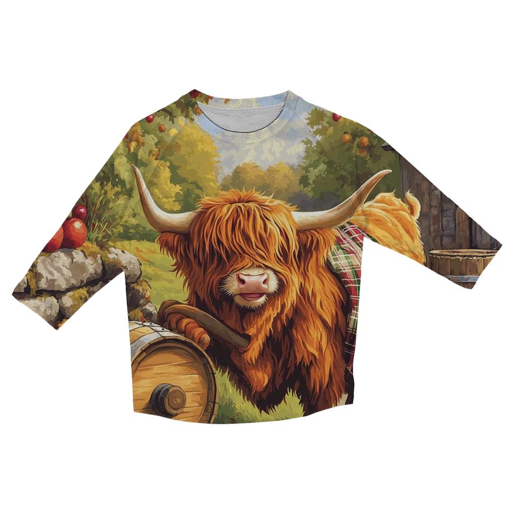 Highland Cow Orchard Cider Press designer 3/4 sleeve blouses