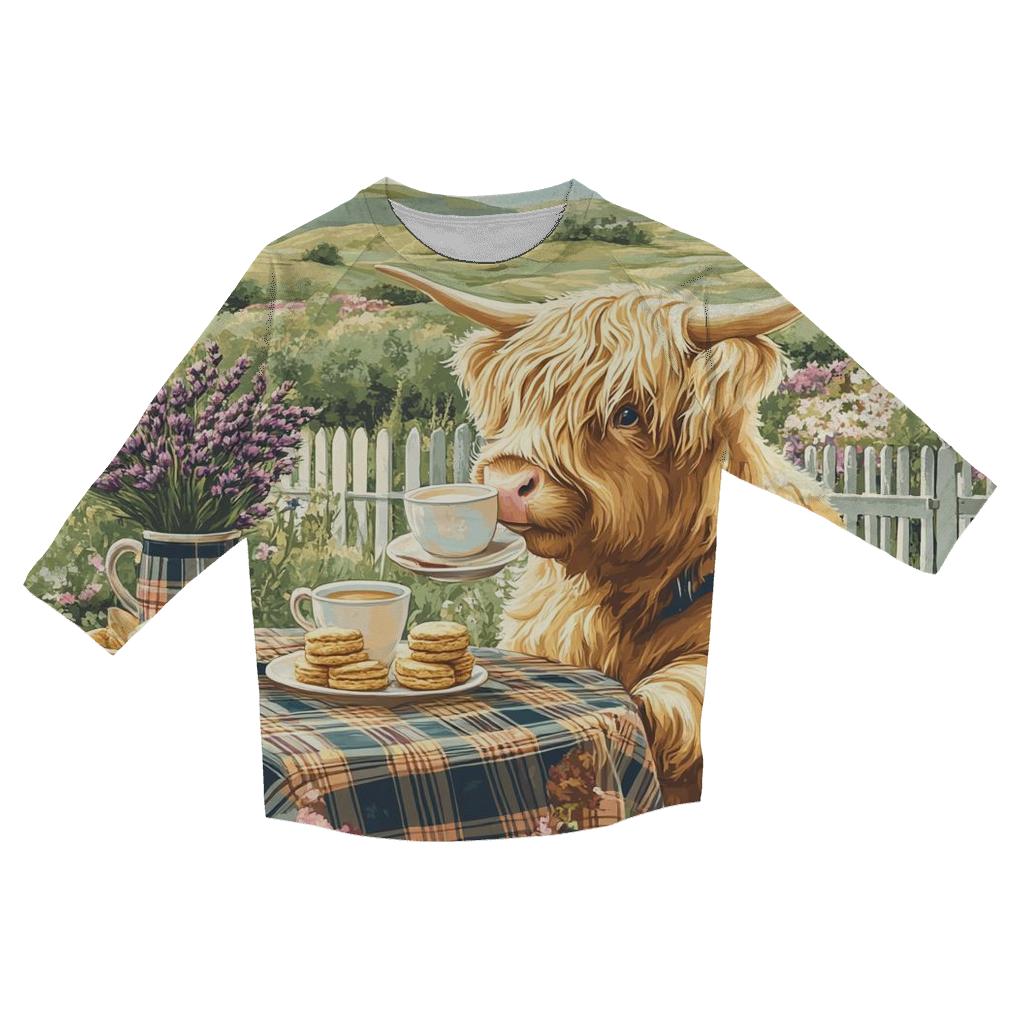 Highland Cow Tea Garden Brunch stylish quarter sleeve tops