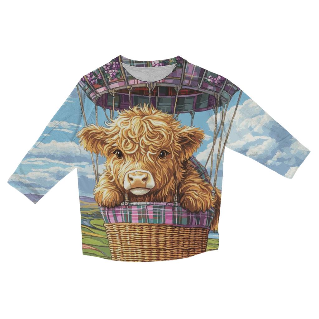 Heather Balloon Ride Highland Cow designer 3/4 sleeve blouses