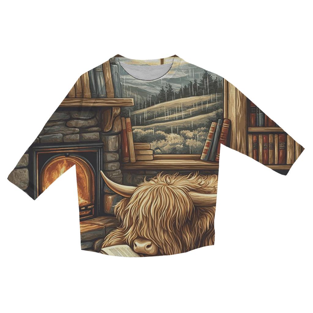 Highland Cow Bookshop Nook stylish quarter sleeve tops