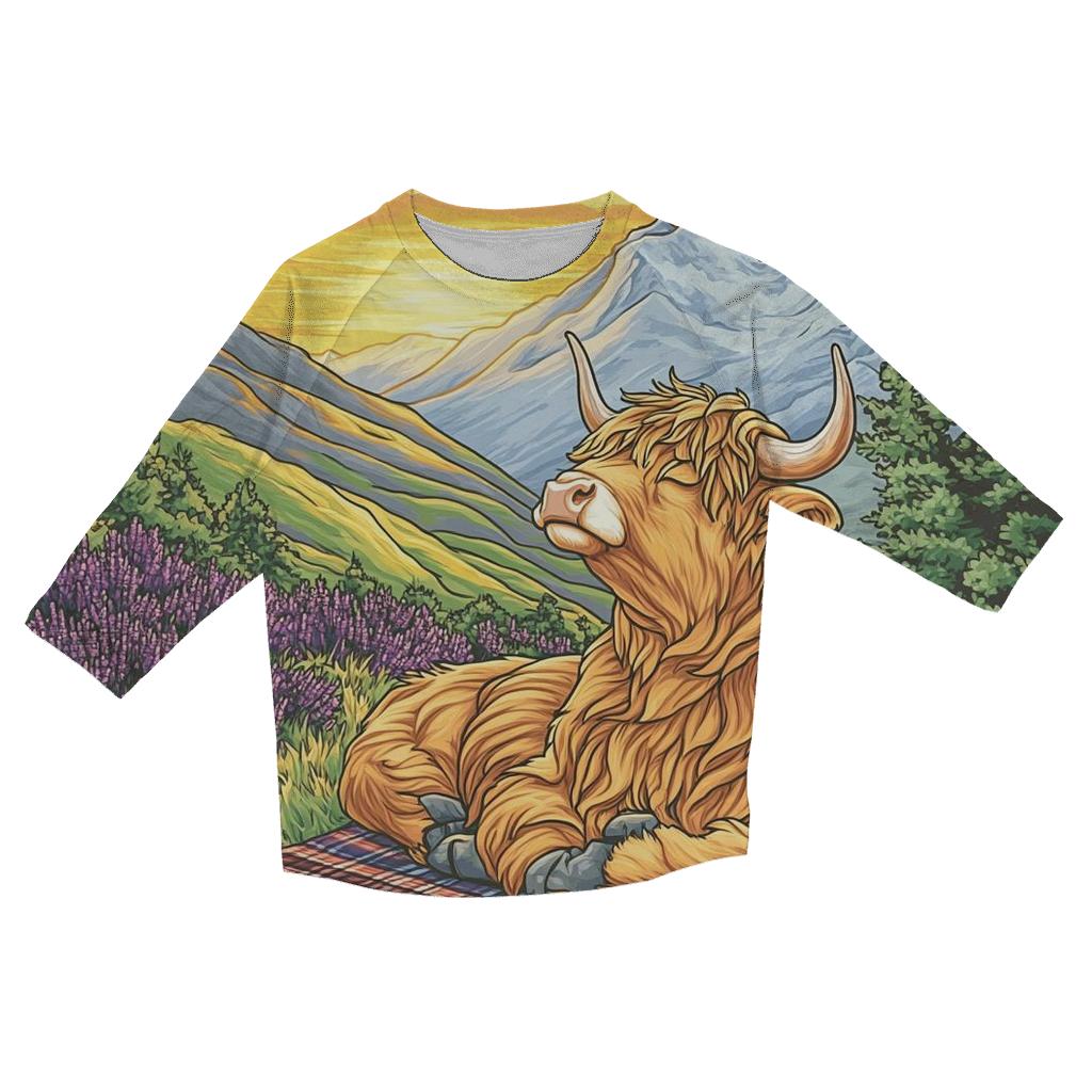 Highland Cow Sunrise Ridge Yoga fashion 3/4 sleeve shirts