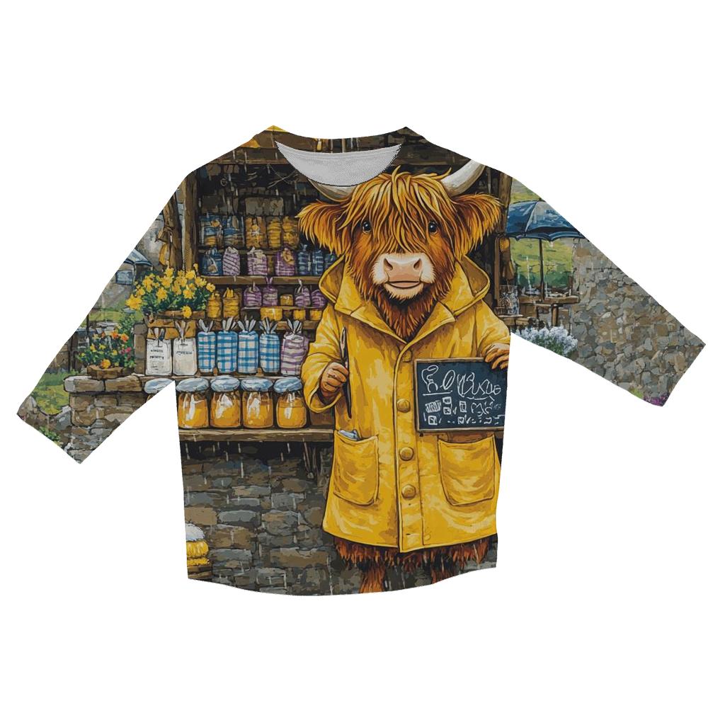 Raincoat Highland Cow At Market Stall custom 3/4 sleeve shirts
