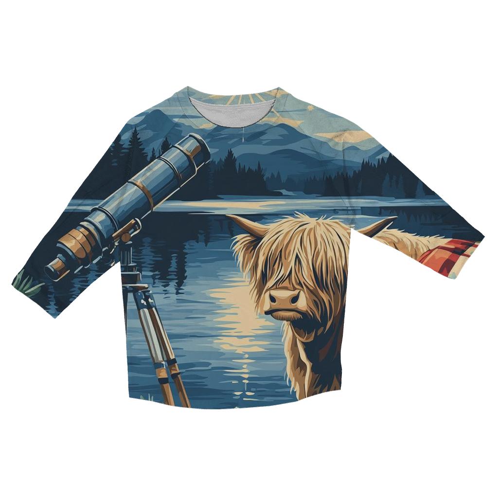 Highland Cow Lochside Telescope Night designer 3/4 sleeve blouses